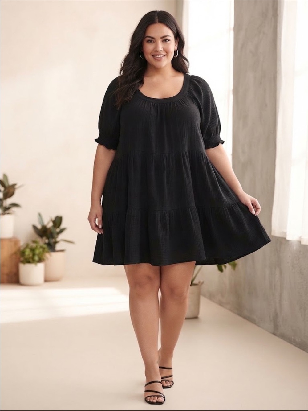 torrid Black Tiered Scoop-Neck Mini Dress